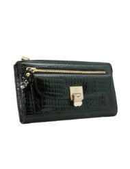 Jacky&Celine J11-008-001 Ladies' Black Croc Embossed Zippered Large Wallet