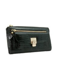Jacky&Celine J11-008-001 Ladies' Black Croc Embossed Zippered Large Wallet