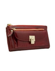 Jacky&Celine J11-008-025 Ladies' Lipstick Red Croc Embossed Zippered Large Wallet
