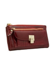 Jacky&Celine J11-008-025 Ladies' Lipstick Red Croc Embossed Zippered Large Wallet