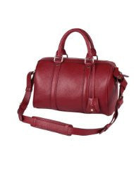 Plusminus Women's Leechee-grain Leather Boston Tote Bag Wine-red